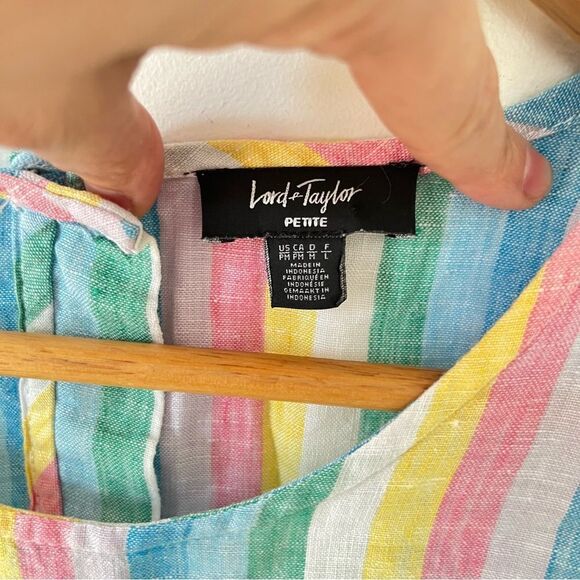 Lord & Taylor Petite Pastel Rainbow Stripes Linen Sleeveless Blouse - Picture 5 of 8